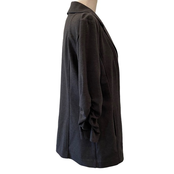 Susan Graver women Small Neutral Charcoal Gray 1 Button Blazer ruched sleeves - Picture 4 of 8